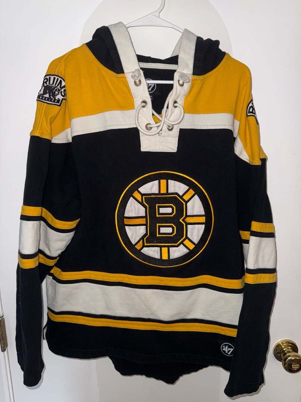 47 Brand Boston Bruins Lace-Up Hoodie Sweatshirt Size Medium